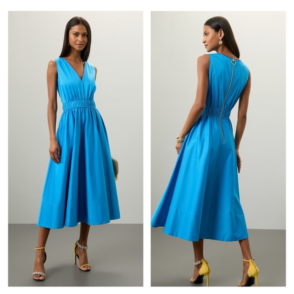 ROKSANDA COLLECTIVE Dress Blue Midi Size 12 Sleeveless Cotton V-Neck Casual EUC - Picture 5 of 16